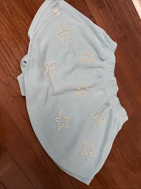 Women Light Blue Star Embellished Skort